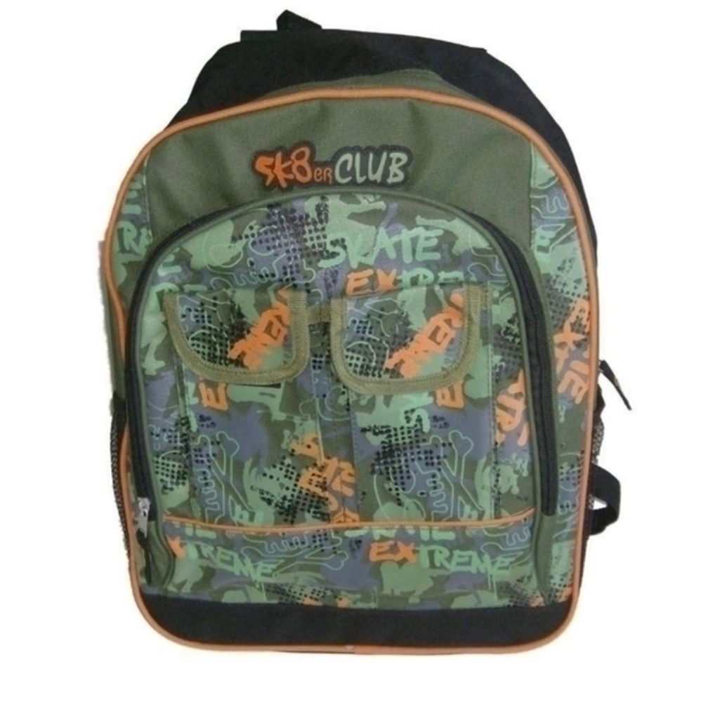 Skater Club Kid’s Green Orange Extreme Youth Backpack